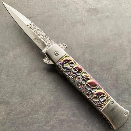 9 Rainbow Skull Spring Open Assisted Tactical EDC Folding Pocket Knife