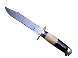 Damascus Steel Long Clip Knife Pocket Belt Folding Blade Camel Bone Handle