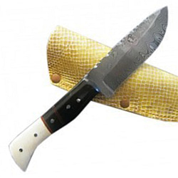 Damascus Full Tang Guthook Knife Blade Fixed Sheath Skinning 9″