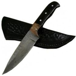 Damascus Pocket Knife Bull Horn Handle Robust Pattern