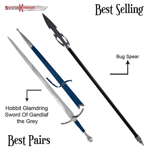 Fantasy Spear 71 Inches Full Metal Construction & Glamdring Sword of Gandalf Replica Blue Edition