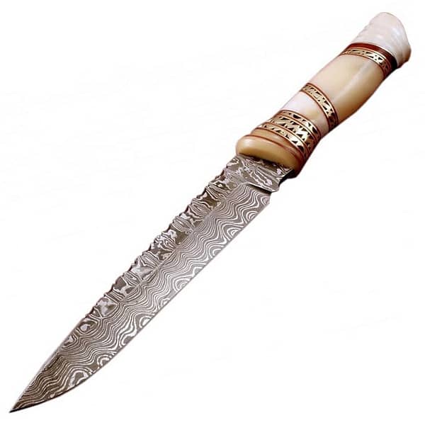 5 1/8″ Hand Crafted Damascus Bone Handle Knife Steel Billet
