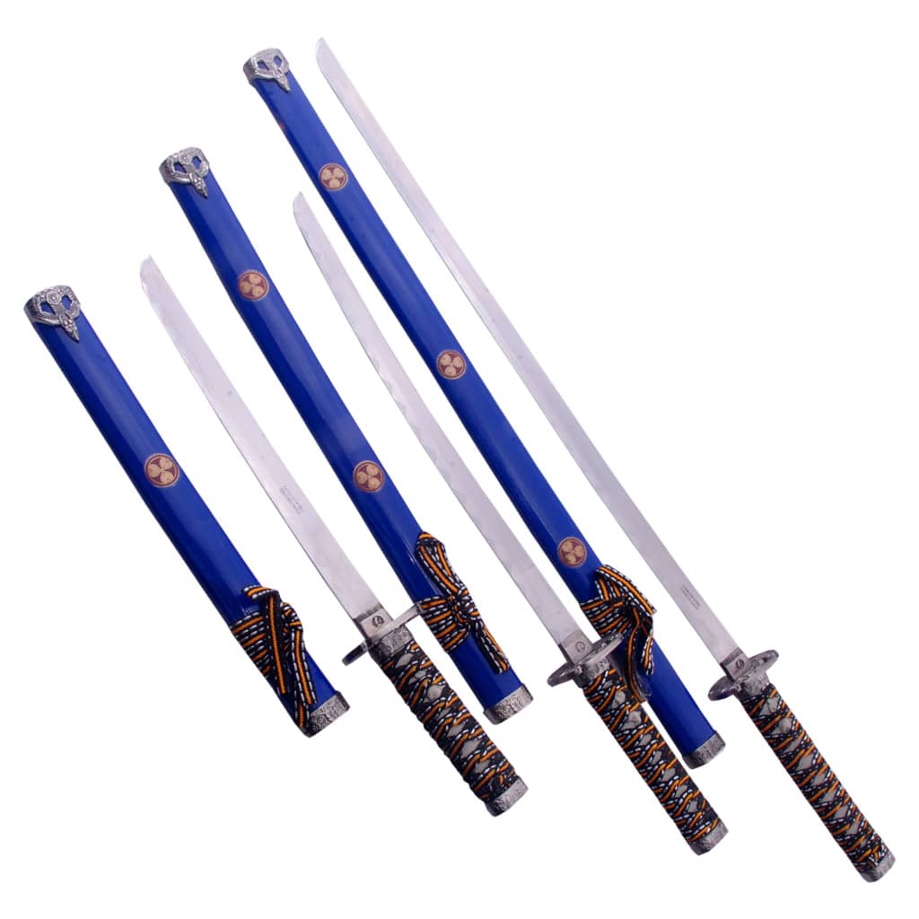 Symbolic 3 piece Blue Samurai Swords Set - SwordsKingdom UK