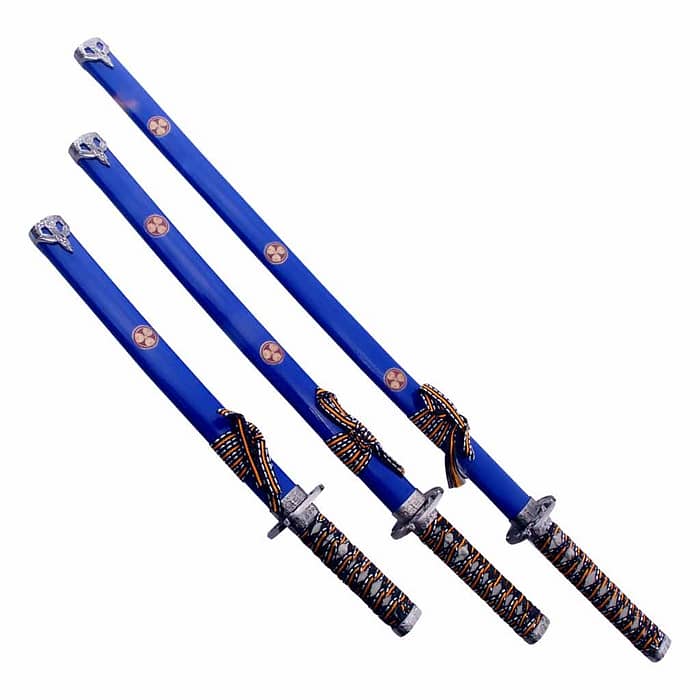 Ninja Symbol 3-piece Blue Samurai Swords Set