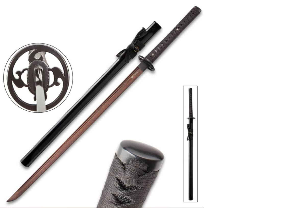 Shinwa Katana unbroken night acciaio damasco nero lama 72 cm