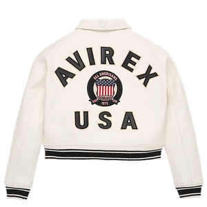 Avirex Womens White Cropped Icon Leather Jacket by VemomJackets