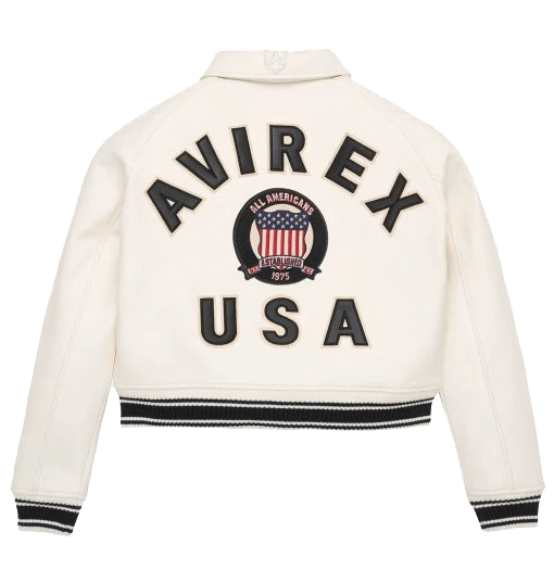 Avirex Womens White Cropped Icon Leather Jacket by VemomJackets