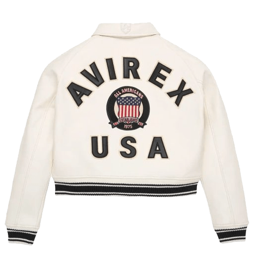 Avirex Womens White Cropped Icon Leather Jacket by VemomJackets