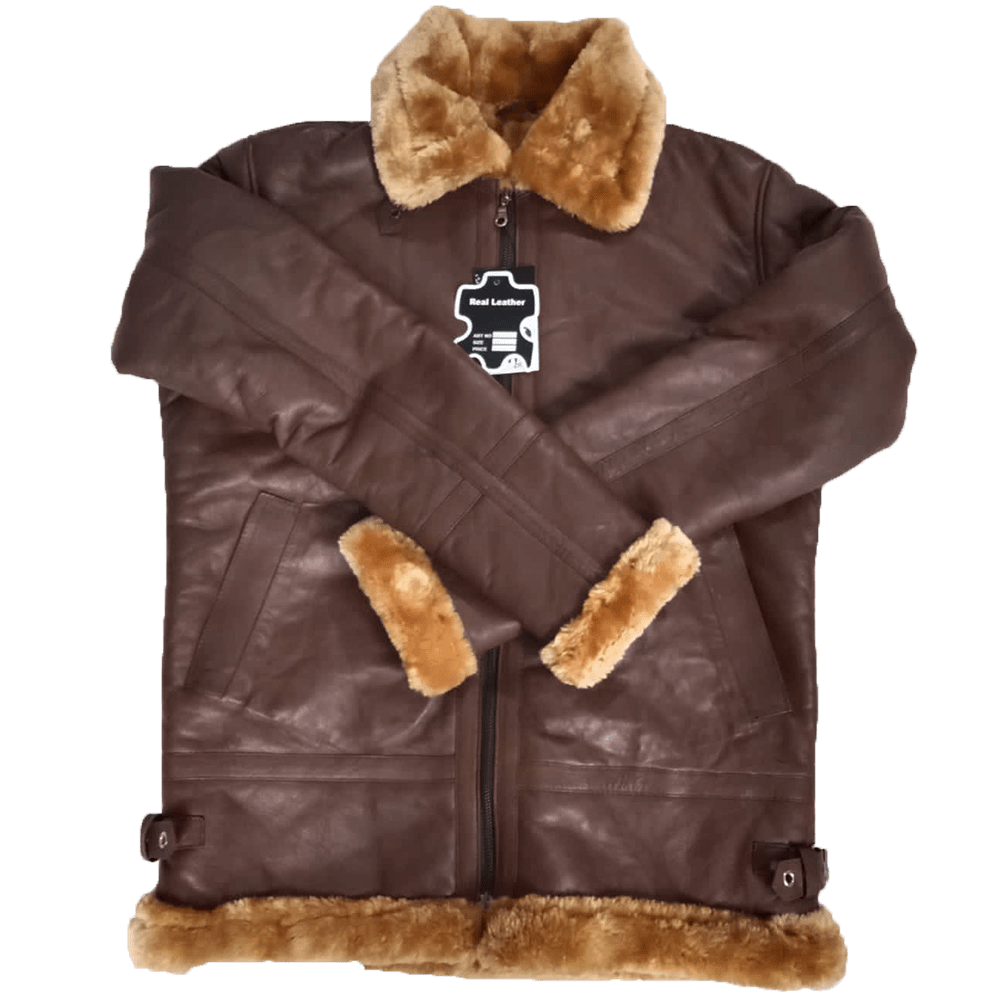 Brown Shearling Leather Bomber Jacket Wool by venom jackets