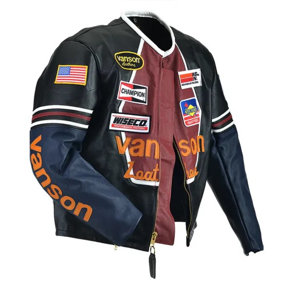 Vanson Star Genuine Cowhide Plain Motorbike Leather Jacket