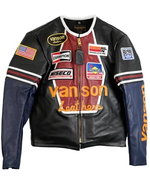 Vanson Star Genuine Cowhide Plain Motorbike Leather Jacket