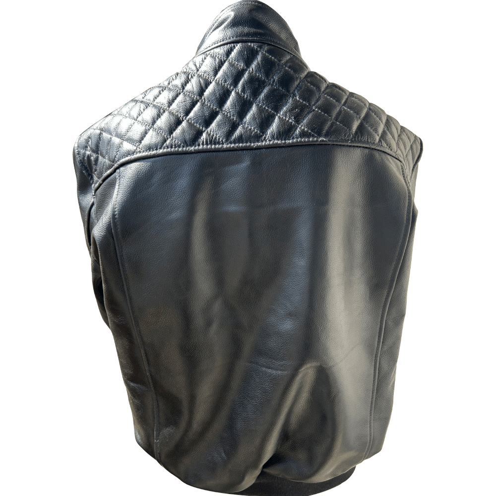 Men's Quilted Shoulder Rib Design Slim Leather Jacket by Venom Jackets