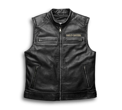 Harley Davidson Men’s Genuine Leather Black Back Logo Moto Cafe Biker Leather Vest Motocollection