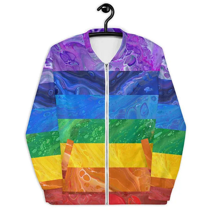 Weirdcore Rainbow Colorblock Bomber Jacket