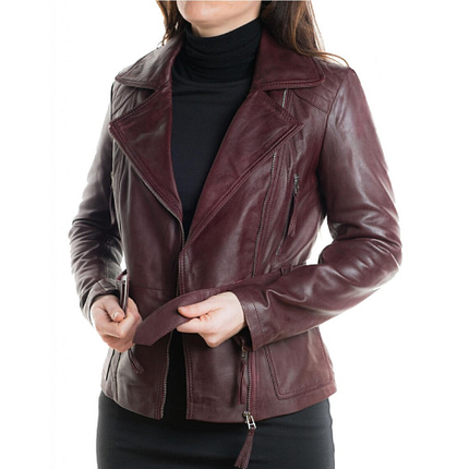 Elegant Maroon Lightweight Lambskin Leather Jacket for Women Motocollection