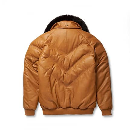 Brown Color V-Bomber Leather Jacket For Men
