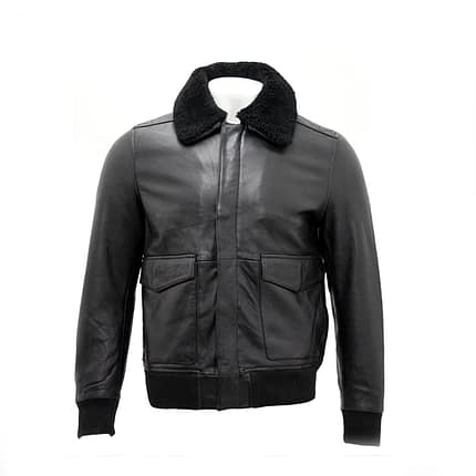 Men's A2 Black Sheep Napa Leather Bomber Jacket with Detachable Sheepskin Collar