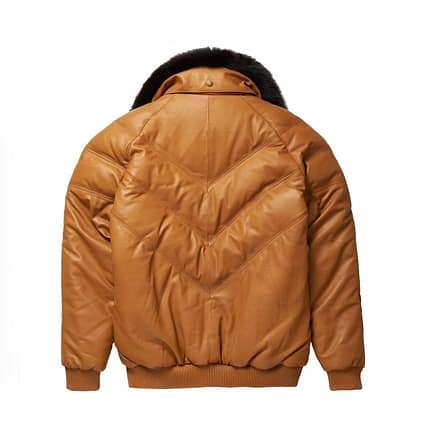 Camel Leather Men’s Quality V Bomber jacket