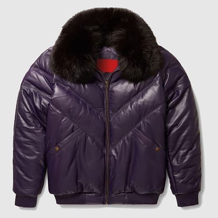Fashion Quality Purple V Bomber Leather Jacket