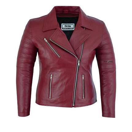 Dark Pink Women's Genuine Leather Biker Jacket - Casual Motorcycle Style