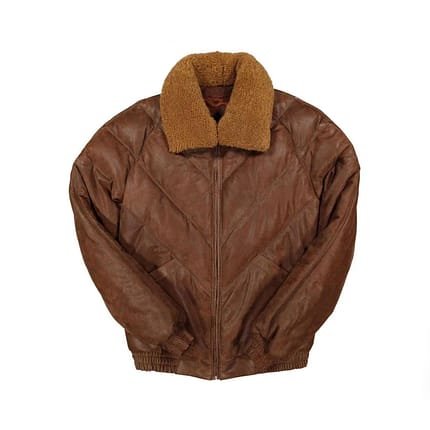 Brown Men's Leather V Bomber Jacket