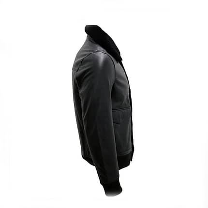 Men’s A2 Black Sheep Napa Leather Bomber Jacket with Detachable Sheepskin Collar side