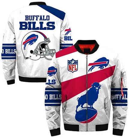Bishop NFL Buffalo Bills Printed White Bomber Jacket