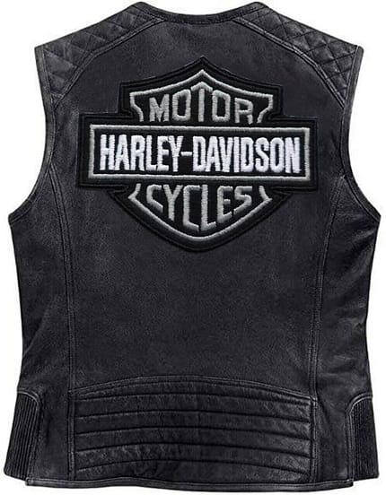 Harley Davidson Men’s Genuine Leather Black Biker Vest Moto Cafe with 4 Front Pockets Motocollection