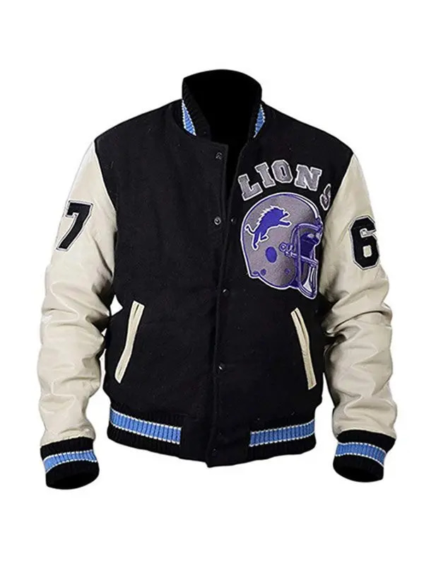 Iconic Beverly Hills Cop jacket worn by Axel Foley, featuring the distinctive Lions logo, epitomizing 80s Hollywood fashion and pop culture.