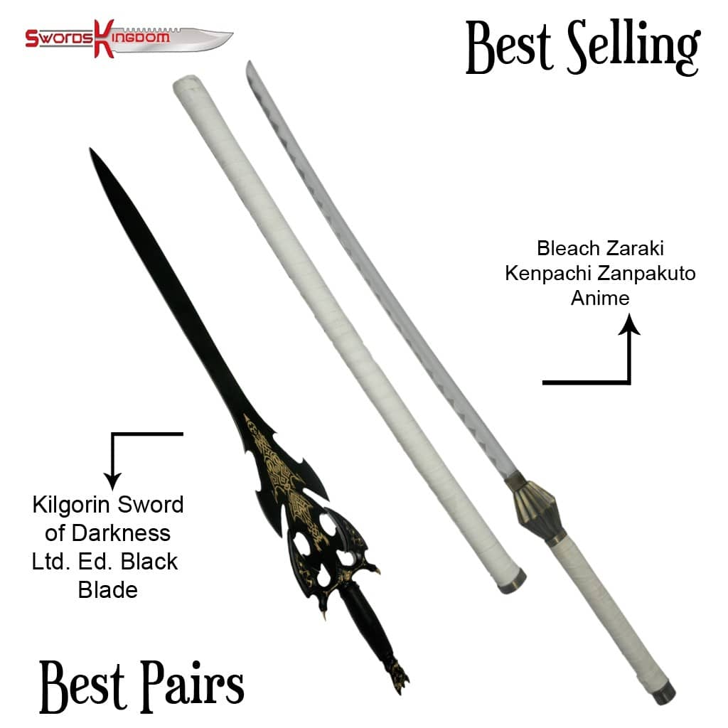 Kilgorin Sword of Darkness Replica Black Edition & Zaraki Massive White Katana Sword inspired by Anime