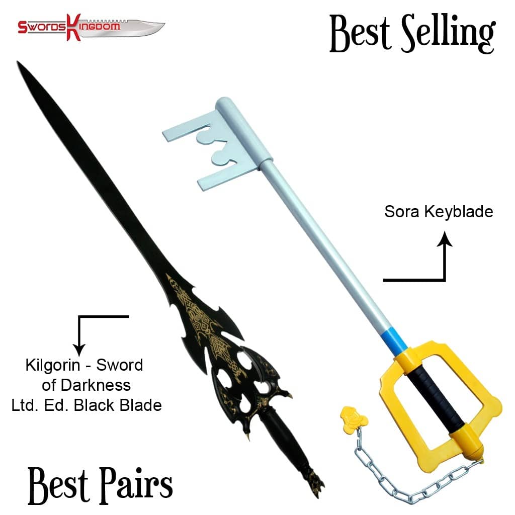 Kingdom Hearts Sora Keyblade Replica Yellow 29" & Kilgorin 38" Sword of Darkness Replica Black Edition