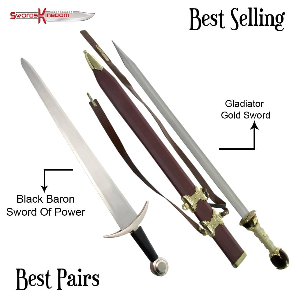 Medieval Inspired Baron Sword Black Edition & Gladiator Movie Maximus Sword Gold finish