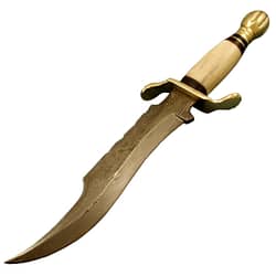 9.5" Damascus Knife Camel Bone And Brass Handle Fantastic Rock Solid Handle