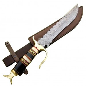 New Perfect Fantastic Rock Solid handle Carbon Steel Damascus Bowie Knife 17"