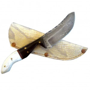New Pocket Damascus Knife with Sheath 9"