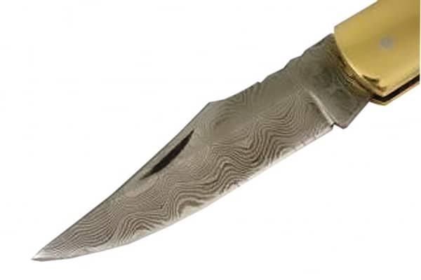 New Damascus Folding Blade Pocket Knife Strong Grip Orange Leather Sheath