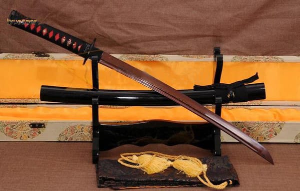 Authentic Samurai Damascu Red Folded Wakizahsi Sword